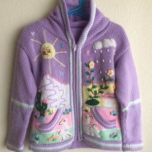 Girls Hand Embroided Knitted Hoodie Jacket
